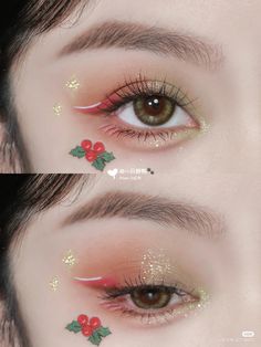 Christmas Makeup Looks Asian, Christmas Makeup Looks Simple, Christmas Eyeliner, Creative Christmas Makeup, Simple Christmas Makeup, Eyeliner Creative, Makeup Looks Christmas, Makeup Ideas Christmas, Grinch Makeup