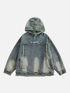 Trendy Fringe, Underground Clothing, Patchwork Fashion, Top Streetwear Brands, Denim Hoodie, Trendy Streetwear, Hoodie Oversize, Hoodie Cardigan, Frayed Denim