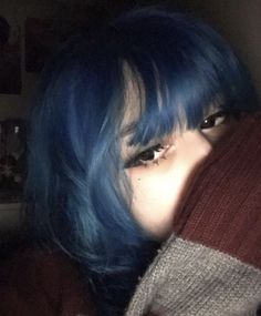 Blue Wolfcut Hair, Dark Blue Hair Styles, Blue Hair With Red Tips, Blue Hair Medium Length, Dark Blue Hair With Bangs, Dark Blue Hair Short, Short Blue Hair Aesthetic, Blue Hair Face Claim, Girl With Dark Blue Hair