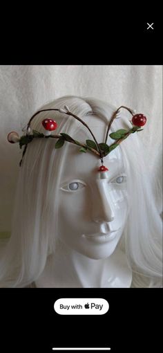 Diy Bando, Mushroom Colors, Mushroom Cosplay, Fairy Crowns, Woodland Tiara, Red Mushrooms, White Berries, Fairy Crown