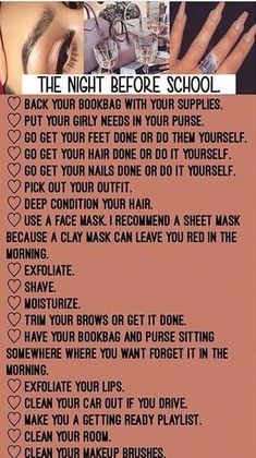 a poster with instructions on how to use the night before school for your makeup routine