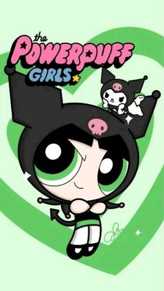 the powerpuff girls cartoon character with green background