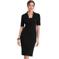 Allegra K Women's V Neck Short Sleeve Work Office Bodycon Midi Sheath Dress Black X-Small Casual Church Outfits Summer, Nyc Outfits Summer, Summer Work Outfits Office, Bar Outfits, Black Pencil Dress, Casual Summer Outfits For Women, Office Casual Outfit, Womens Sheath Dress, Dress Royal