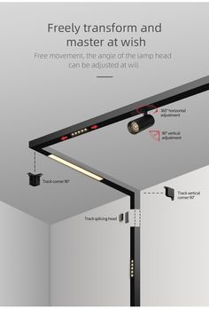 an overhead track light with instructions to adjust the head and arm, which can be adjusted at will