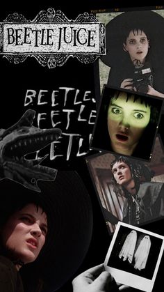 a collage of photos with the words beetlejuice on them and images of people in hats