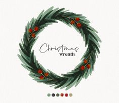 a christmas wreath with berries on it and the words, christmas wreath written in red