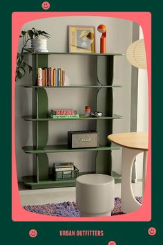 there is a book shelf with many books on it