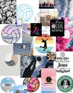 a collage of different logos and colors for various sports related items, such as volleyball