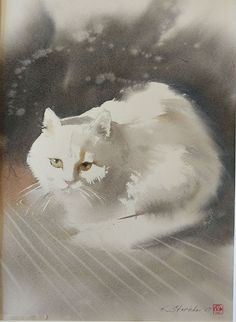 a white cat sitting on top of a wooden floor next to a window sill