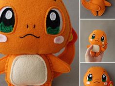 an orange stuffed animal with big eyes