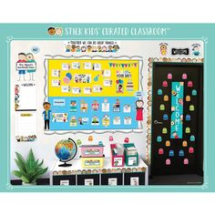 a classroom bulletin board with stickers on it