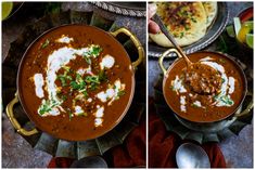 two pictures showing the same food in different pans, one with meat and sauce on it