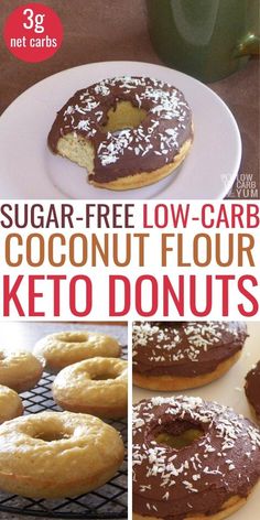 the cover of sugar - free low - carb coconut flour keto donuts