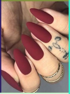 Matte Burgundy Nails Coffin, Dark Red Matte Nails, Matte Red Nails Design, Matte And Glossy Nails Design, Matte Holiday Nails, Gel Matte Nails, Red Nails Matte, Matte Winter Nails, Nails Acrylic Matte