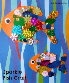 an orange fish with sequins and flowers on it