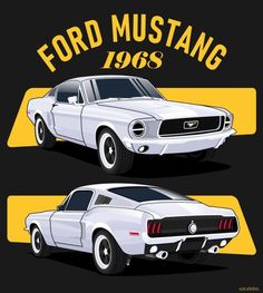 #FORD Mustang (1968) Mustang Cartoon, Mustang 1968, Ford Mustang 1968, Mustang Art, 1970 Mustang, Cars Mustang, 1968 Ford Mustang, Cartoon Vintage, Cool Notebooks