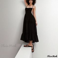 Olivia Mark - Plunging Back Tied Camisole Dress with Pleated Details Halter Neck Maxi Dress, Camisole Dress, U Neck, Wide Leg Jumpsuit, Types Of Skirts, Olivia Mark, A Line Skirt, Types Of Collars, A Line Skirts