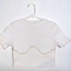 Brand New, Never Worn Without Tags Rhinestone Underbust Detail Crop Top Size M Fitted White Embellished Top, Fitted White Beaded Top, White Rhinestone Party Tops, White Tshirt, Brand New, Crop Tops, Womens Tops, White, Women Shopping