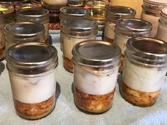 there are many jars with food in them