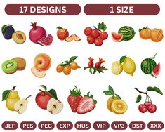 different types of fruits are shown in this graphic art work - eps, png, and jpl file formats