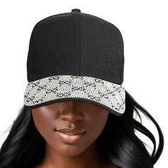 Hat Black Monogram Bling Baseball Cap for Women Baseball Cap For Women, Luxury Monogram, Wholesale Hats, Fashion Jewelry Earrings, Kids Swimwear, Plus Dresses, Caps For Women, Baseball Hat, Black Canvas