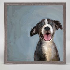 a painting of a dog with its mouth open and it's tongue hanging out