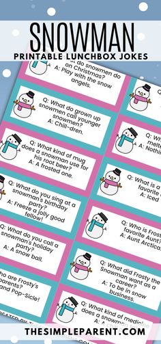 snowman printable lunch notes for kids to help them learn how to build their own snowman