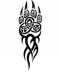 a black and white drawing of an animal's paw with celtic designs on it