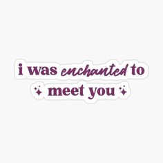 the words i was enchanted to meet you sticker on a white background