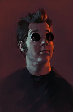 a digital painting of a man with round glasses