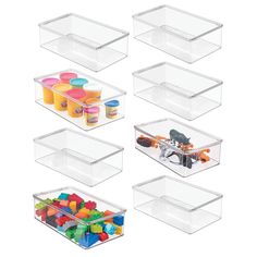 plastic storage bins with lids and dividers for small toys, including building blocks