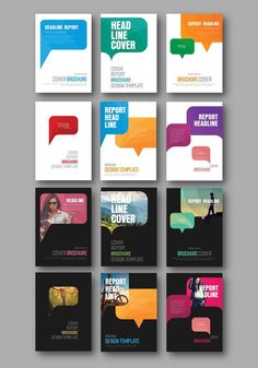 a series of brochures designed to look like speech bubbles with people in them