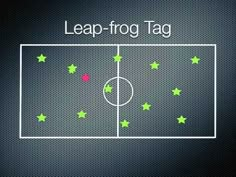 a soccer field with stars on it and the words leap frog tag written in white