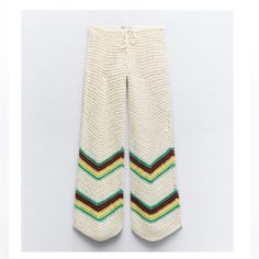 Nwt Zara Woman Bloggers Fav Crochet Pants Size S Small Crochet Side Pants, Crochet Boot Cut Pants, Silky Pants, Flowy Jumpsuit, Crochet Pants, Velvet Trousers, Wide Leg Dress Pants, Flowy Pants, Zara Pants