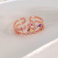 📌 Please Note: When adjusting the ring, please squeeze or expand the ring body slowly and gently. 💎 Materials: 14k Rose Gold Electroplated - more durable than regular platings Cubic Zirconia 📐 Size: Adjustable Open Design - Size 6+ Adjustable Dainty Rose Gold Butterfly Ring, Adjustable Rose Gold Open Crystal Ring, Rose Gold Open Butterfly Ring, Adjustable Rose Gold Flower Toe Ring, Rosa Gold, Open Design, Diamond Crystal, Holiday Collection, Artisan Jewelry