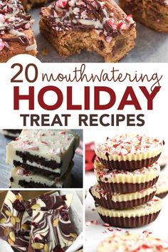 the collage shows different types of treats and desserts with text overlay that reads 20 mouthwatering holiday treat recipes