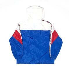 Item is in good used condition. >Size: XL >Armpit To Armpit: 23" >Armpit To Cuff: 16" >Collar To Hem: 25" Urban Blue Windbreaker With Double-lined Hood, Urban Blue Windbreaker With Double Hood, Urban Blue Windbreaker With Adjustable Hood, Blue Hooded Windbreaker For Streetwear, Blue Nylon Windbreaker With Double-lined Hood, Blue Sporty Windbreaker With Double-lined Hood, Blue Nylon Hooded Jacket For Streetwear, Sporty Blue Windbreaker With Adjustable Hood, Blue Streetwear Windbreaker With Drawstring Hood