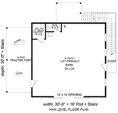 Plan 81786 | Barn-Style Plan with Lift and Second Floor Living Space Floor Living, Country Farmhouse Style, Attached Garage, Garage Plan, Electrical Plan, Plan Drawing, 3 Car Garage, Building Section, Roof Framing