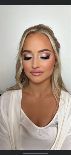 Eyeshadow For Wedding Bride, Full Glam Wedding Makeup Blonde Hair, Bridal Glam Green Eyes, Prom Makeup For Blue Eyes White Dress, Pageant Makeup Brown Eyes, Wedding Bride Makeup Blue Eyes, Wedding Eyeshadow For Blue Eyes, Wedding Make Up For Blondes With Blue Eyes, Soft Bridal Makeup Green Eyes