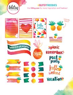 the watercolor stickers are colorful and have different designs on them, including pineapples