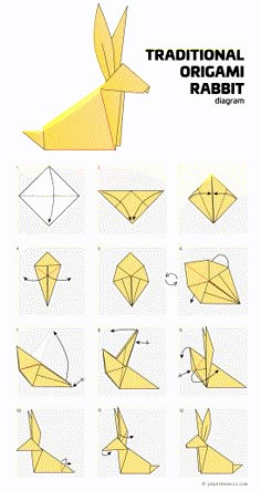 an origami rabbit is shown with instructions to make it look like the animal