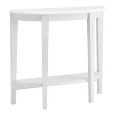 a white table with a shelf underneath it