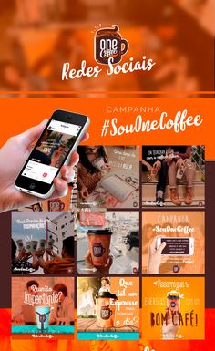 an orange and black advertisement for some coffee