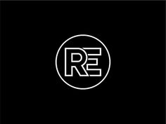 the logo for re is shown in black and white