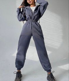 Overalls Women Fashion, Jumpsuit Winter, Pink Cargo Pants, Hoodie Jumpsuit, Hooded Jumpsuit, Overalls Casual, Basic Hoodie, Jumpsuit Elegant, Casual Rompers