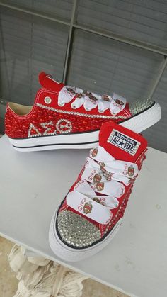 Custom Rhinestone Converse Sorority Themed | Etsy Delta Sigma Theta Apparel, Blood Gang, Bling Wedding Shoes, Rhinestone Converse, Bedazzled Shoes Diy, Delta Sigma Theta Gifts