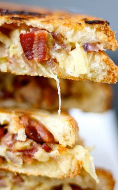 bacon and cheese grilled cheese sandwich cut in half