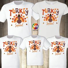 "Turkey Squad PLEASE CHECK CHART SIZE FOR ACCURATE SIZE SELECTION. ♥ Man WHITE T-shirts * Youth WHITE T-Shirts ✔Brand: Fruit of the Loom *5 oz., pre-shrunk 100% cotton *High-density fabric for exceptional print clarity *Seamless 1x1 ribbed collar *Shoulder-to-shoulder taping *Double-needle stitched sleeves, bottom hem and front neck *Quarter-turned ----------------------------------------------------------------------------------------------------------------------------------------------------- White Sublimation Print Top For Fall, White T-shirt For Fall Family Matching, Family Matching White Tops With Sublimation Print, White Custom Print Shirt For Fall, Reunion Familiar, Graduation Games, Teachers Thanksgiving, Cricut Shirts, Family Reunion Shirts