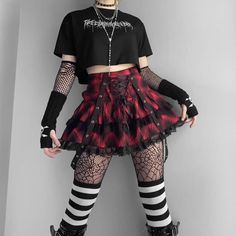 Material: Cotton laceColor: Black red plaid Option: One set (camisole+skirt) Unit: CM Top Bust Top Length Skirt Waist Skirt Length Pendulum S 70 64 64 41 63 M 74 66 68 42 67 L 78 68 72 43 71 * 1cm ≈ 0.3937 inchNote: There may be 2-3cm error due to manual measurement. If you need size help, please drop us a message, we'd love to help. Streetwear Skirt, Pleats Pattern, Gothic Girl, Mini Skirt Set, Estilo Punk, Clothing Details, Empire Dress, Japanese Street Fashion, Gothic Girls