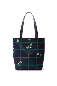 Embroidered Canvas, Lightweight Bag, Floral Motif, Icon Design, Tartan, Navy, Canvas